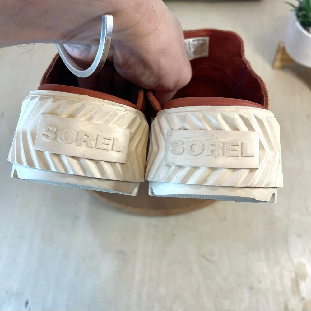Sorel Suede Penny Mule in Burnt Orange and Cream Platform - Picture 12 of 16